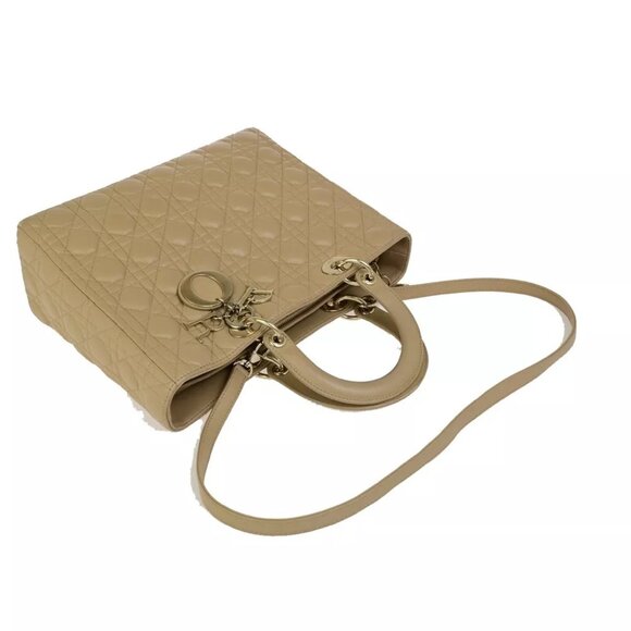 CHRISTIAN DIOR Lady Cannage 2Way Shoulder Hand Tote Bag Leather Beige 689RK841 - Picture 11 of 14